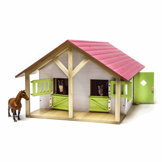 x Paardenstal met 2 boxen 1:24 Kids Globe roze